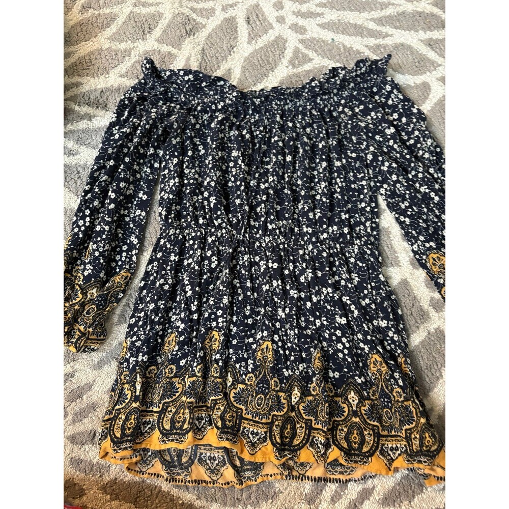 Blue and White Floral Off the Shoulder Windsor Mini Dress